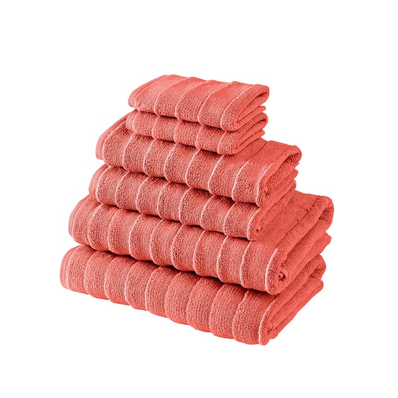 Coral red Bagno Milano Elegance 6-piece ladder-stripe towel set stacked