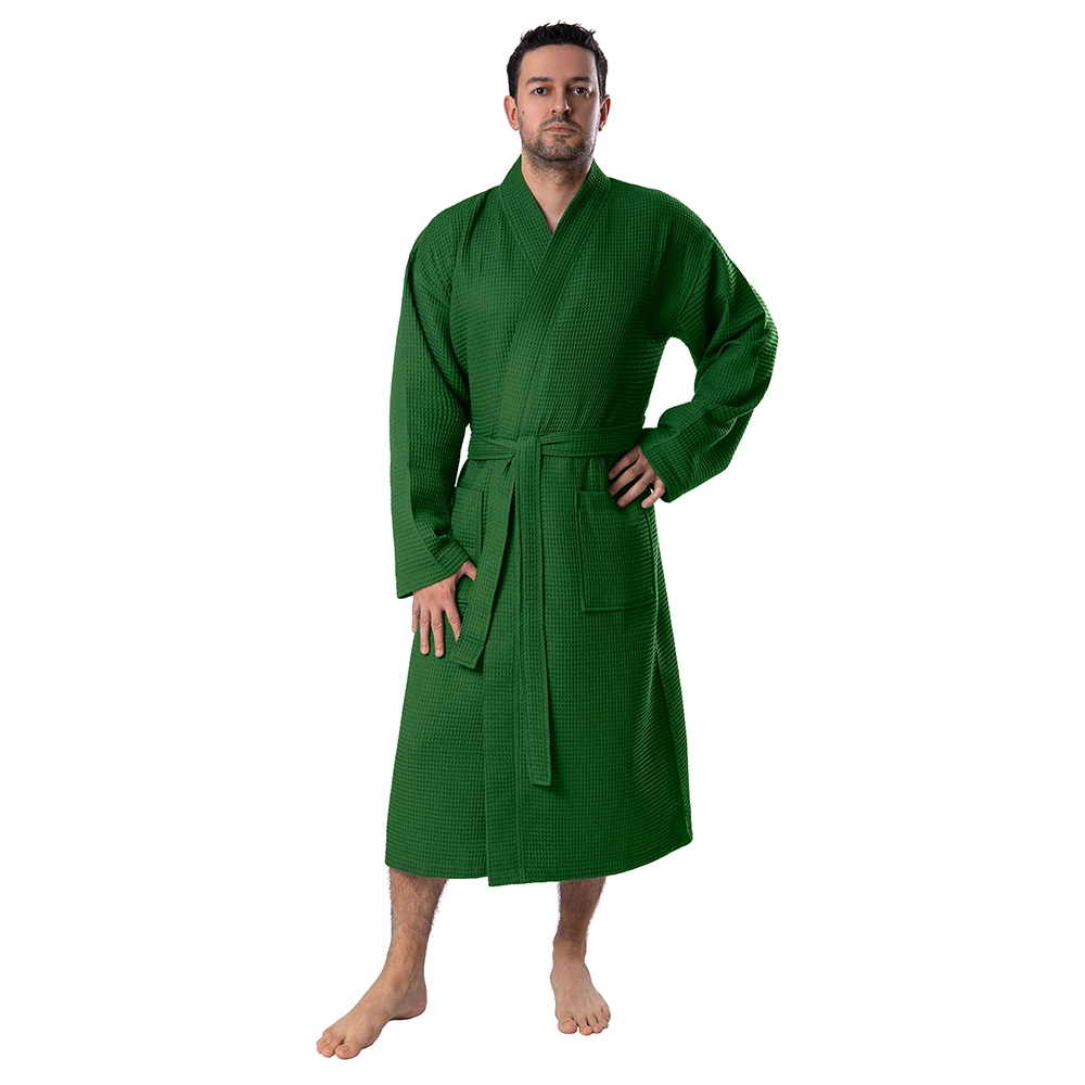 Men's waffle pique robe in dark green