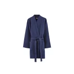 Navy men's waffle pique spa robe, laid flat