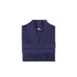 Navy men's waffle pique spa robe, folded