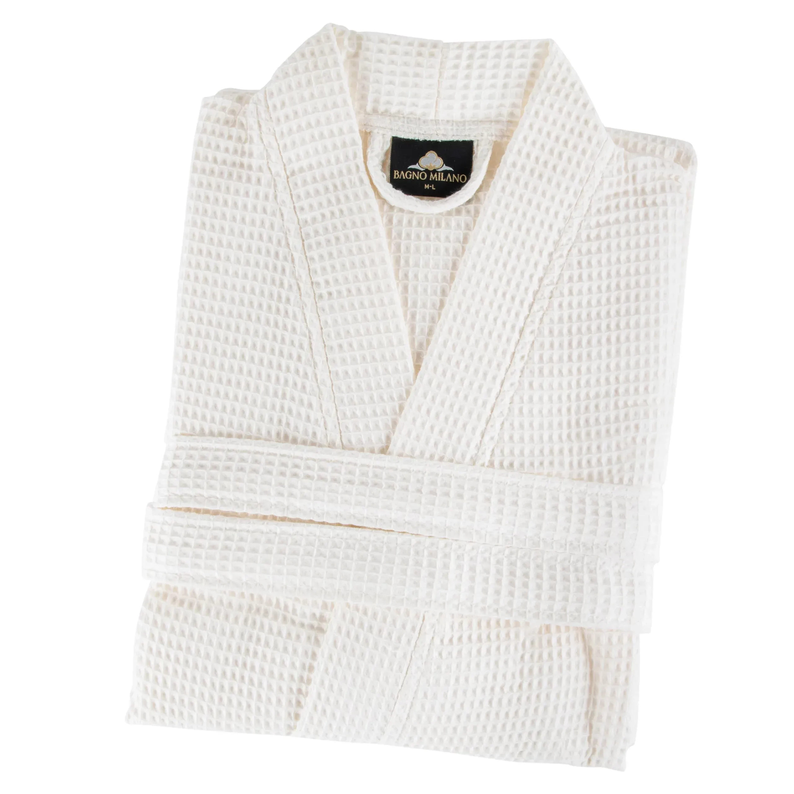 Folded white men's waffle spa robe