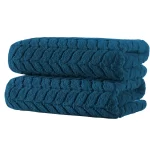 Auraline Jacquard Towels in petrol blue, 2-piece set - Bagno Milano