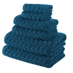 Auraline Jacquard Towels in petrol blue, 6-piece set - Bagno Milano