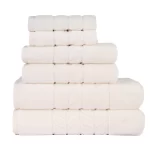 Cream organic jacquard border towel 6-piece set, stacked