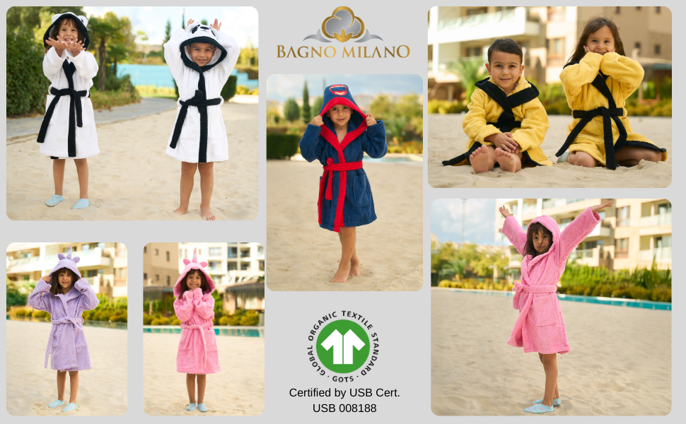 Bagno Milano organic cotton kids bathrobe collection – hooded, GOTS certified