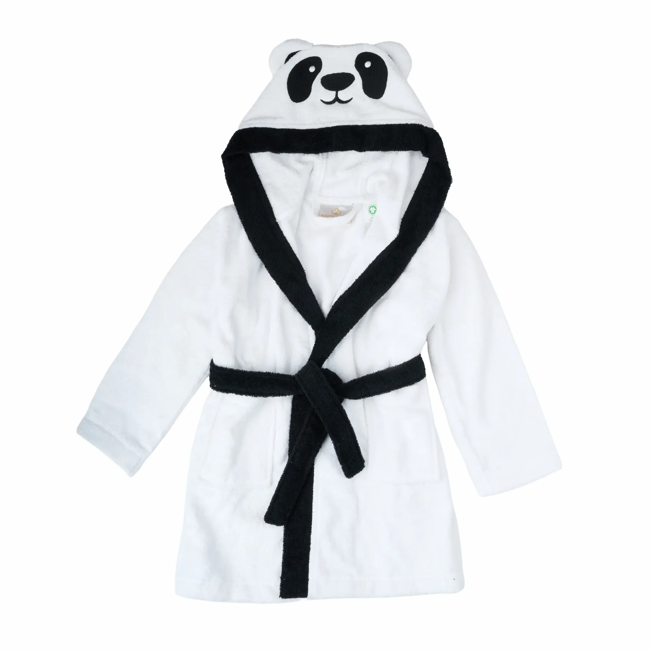Organic cotton kids hooded bathrobe in white panda character design – Bagno Milano