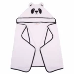 White panda character hooded towel for kids, laid flat