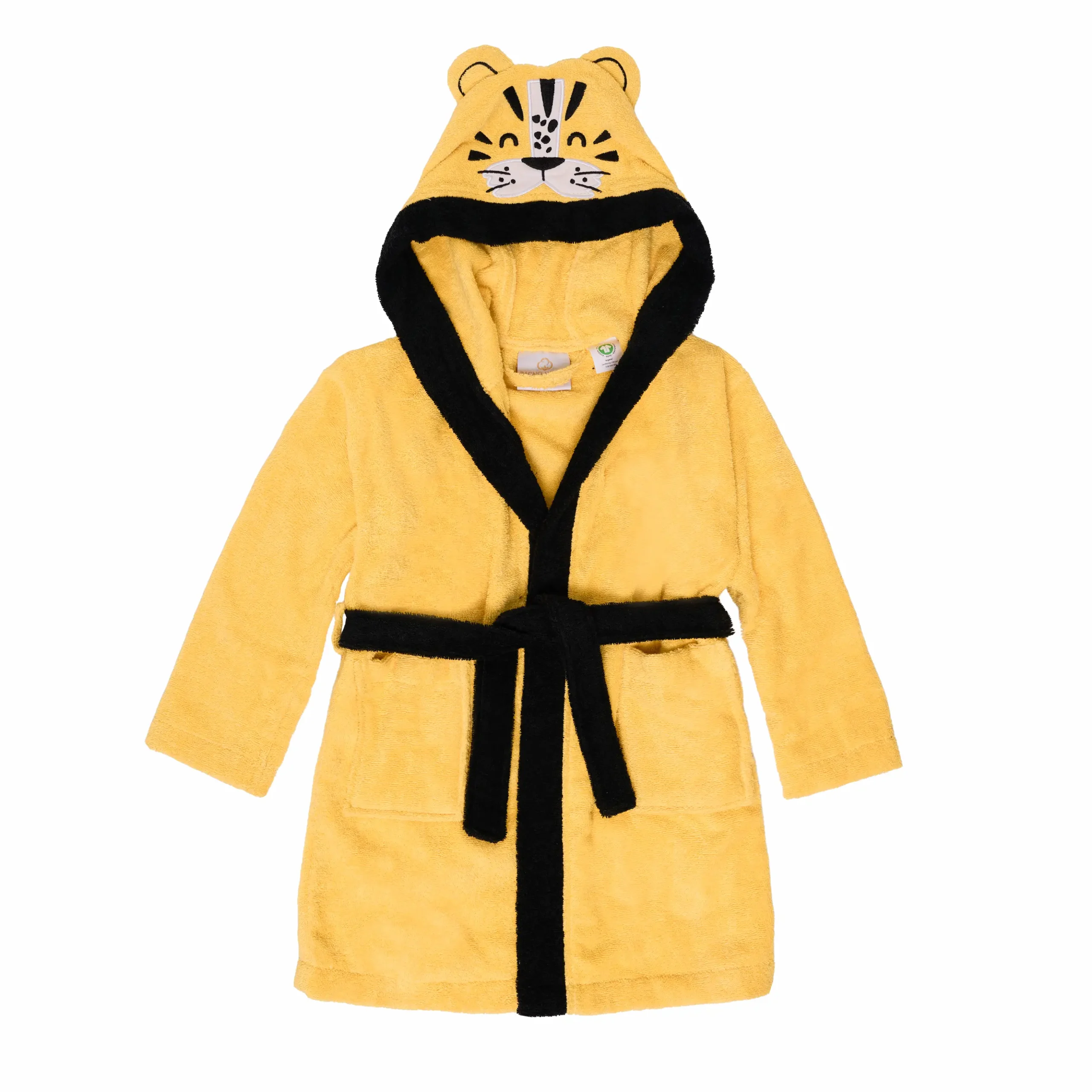 Organic cotton kids hooded bathrobe in yellow tiger character design – Bagno Milano