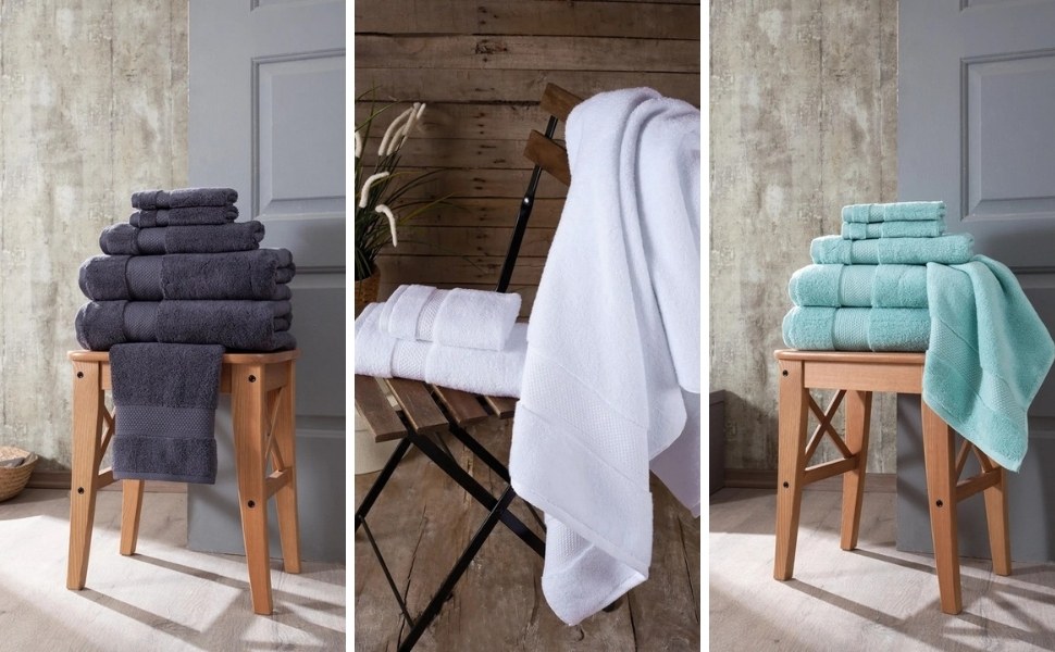 Bagno Milano Hotel Collection Turkish cotton towels in charcoal, white and aqua green