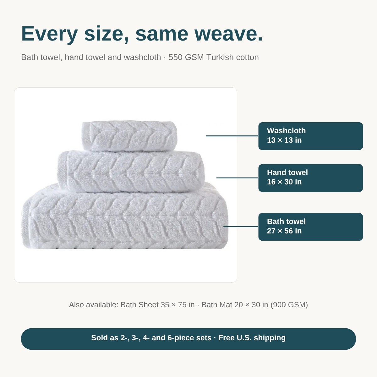 White Bagno Milano jacquard bath towel 27 x 56, hand towel 16 x 30 and washcloth 13 x 13 in
